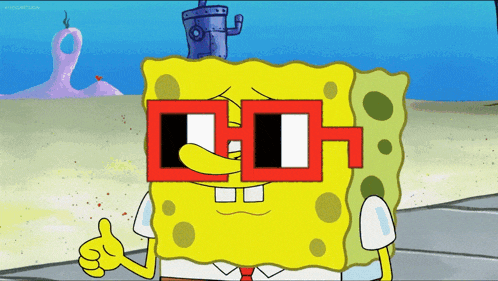 a cartoon of spongebob wearing sunglasses and giving a thumbs up sign