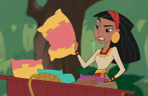 a cartoon of a woman holding a pillow