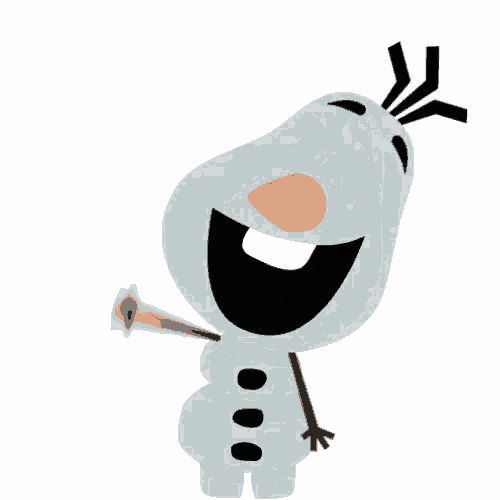 a cartoon illustration of olaf from frozen laughing with his eyes closed