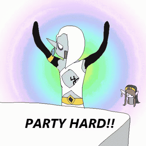 a cartoon of a person doing a handstand with the words party hard on the bottom