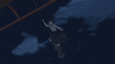 a person in a striped shirt is reaching up towards a wooden structure