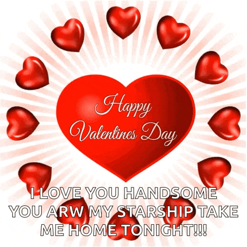 a happy valentine 's day card with red hearts around a large heart