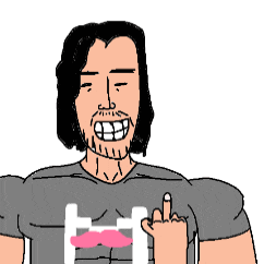 a cartoon of a man with a mustache wearing a t-shirt that has the letter t on it