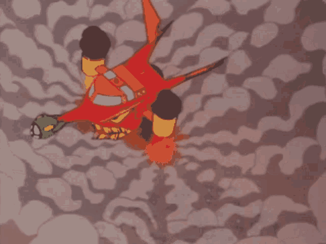 a cartoon character is flying through the air with smoke behind it