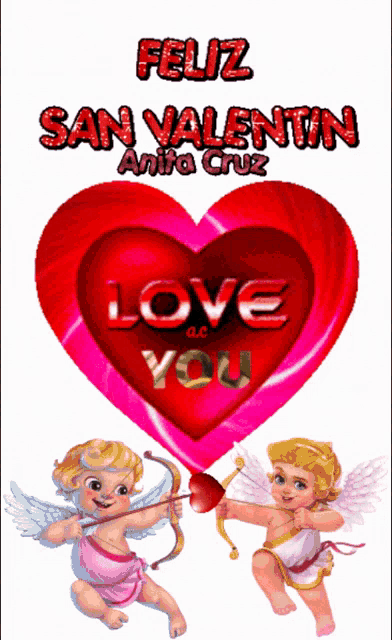 a feliz san valentin anita cruz greeting card with two cupids