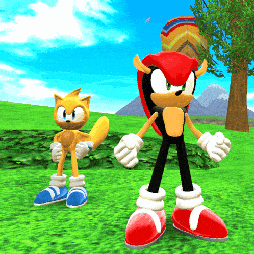 a cartoon character standing next to another character
