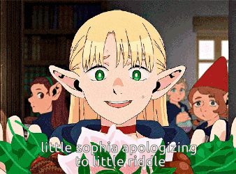 a cartoon of a girl with the words little sophia apologizing to little riddle above her