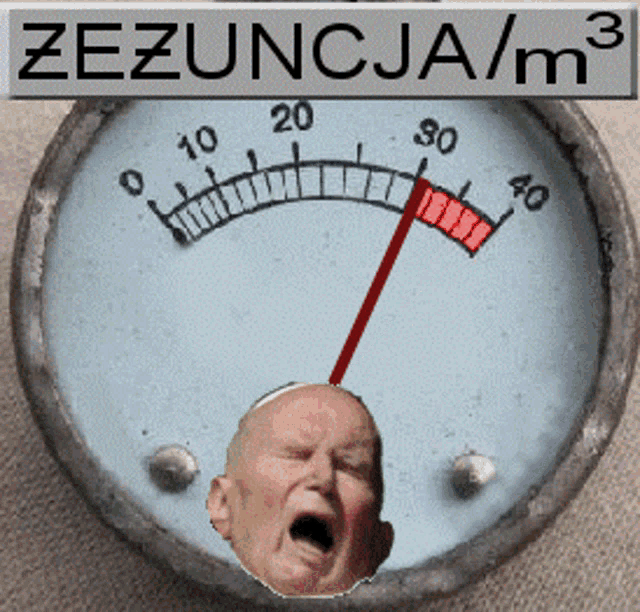 a gauge with a man 's face on it and the words zezuncja / m3 above it