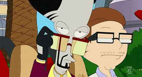 a cartoon of a man talking on a cell phone with a fox 5 logo in the background