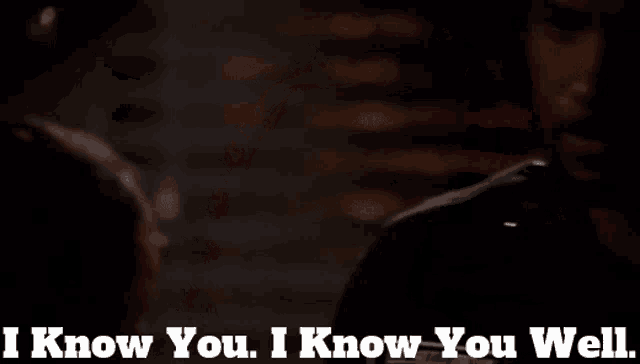 a man is talking to a woman and says i know you i know you well .
