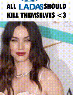 a picture of a woman with a caption that says all laddass should kill themselves < 3