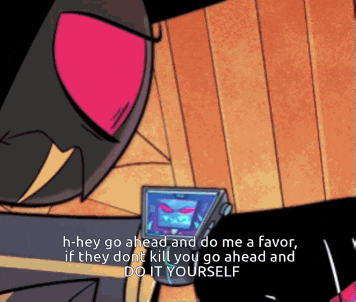 a cartoon character is saying " h-hey go ahead and do me a favor "