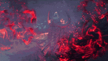 a red and yellow lightning bolt is coming from a dark background
