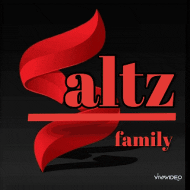 a logo for altz family with a red swirl