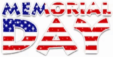 the word memorial day is displayed in red white and blue