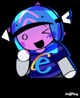 a cartoon character wearing headphones and a shirt that says e on it