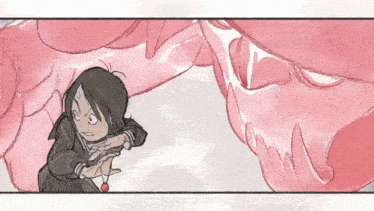 a cartoon drawing of a girl being attacked by a monster