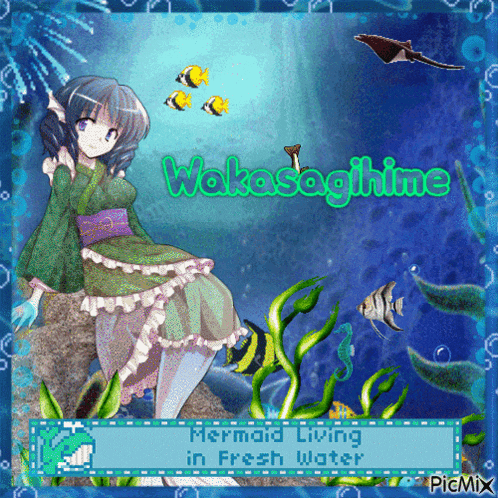 a picture of a mermaid with the words wakasagihime