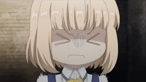 a girl with blonde hair making a funny face with her eyes closed