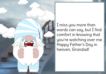 a father 's day greeting card with a crying gnome