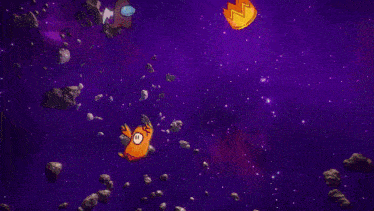 a purple background with a yellow object and a crown