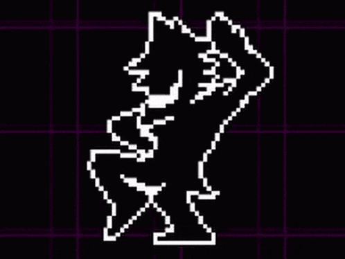 a pixel art drawing of a wolf standing on its hind legs on a black background .
