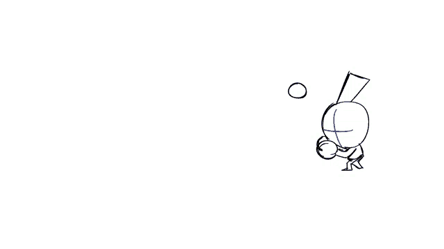 a drawing of a person holding a trumpet with a blue line going through it