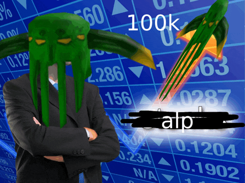 a man in a suit is standing in front of a stock chart with the word alp written on it