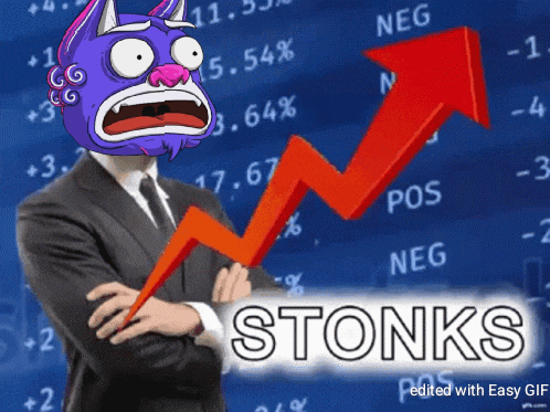 a man in a suit stands in front of a graph that says stonks on it