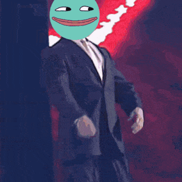 a man in a suit has a smiley face on his face