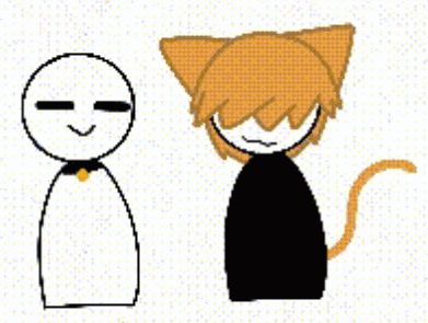 a drawing of a stick figure and a cat with ears