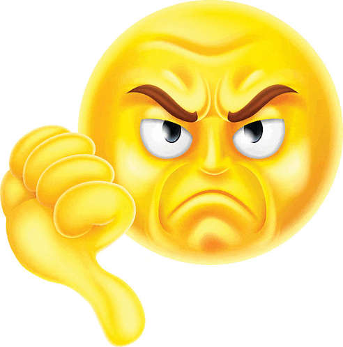 an angry smiley face giving a thumbs down