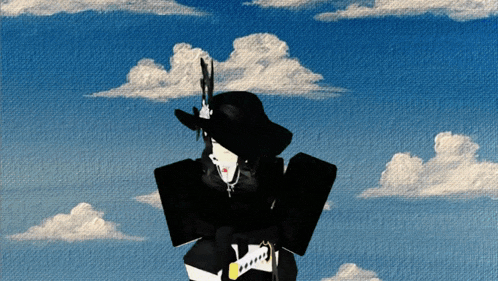 a drawing of a person wearing a black hat with a feather on it
