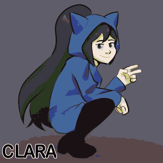 a drawing of a girl with blue hair and the name clara on the bottom