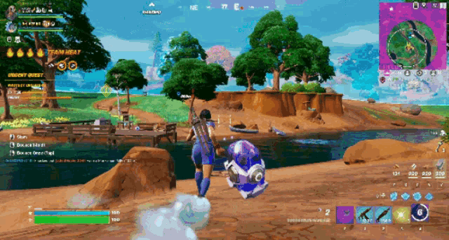 a screenshot of a video game shows a person holding a purple object in the air