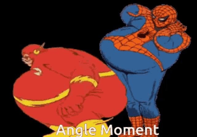 a cartoon of the flash and spider-man with the words angle moment written below them