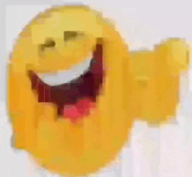 a pixelated smiley face is laughing with its mouth open and a red heart in its mouth .