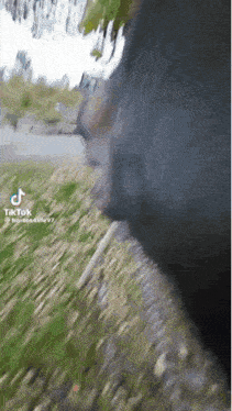 a blurred image of a person walking down a sidewalk with a tiktok watermark