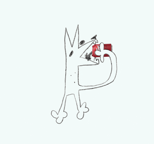 a drawing of a dog holding a red can of diet coke
