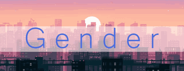 a cityscape with the word gender in blue