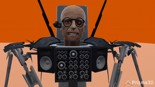 a computer generated image of a robot with a prisma3d logo on the bottom right