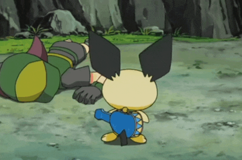 a cartoon character with black ears is standing next to another cartoon character