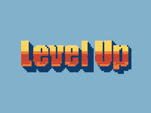 a pixel art of the word level up with a star in the middle