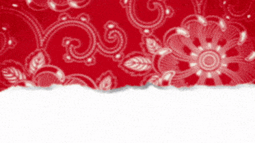a red background with white swirls and flowers