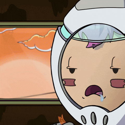 a cartoon character with a helmet on has a tear coming out of his eye