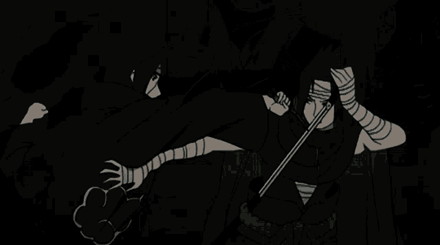 a person with bandages on their arms is holding a sword