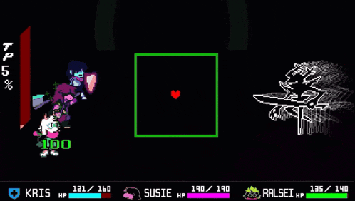 kris and susie are fighting each other in a pixel art video game