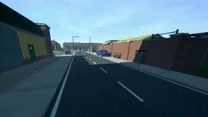 a computer generated image of a street with a sign that says mcdonald 's on it
