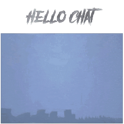 a picture of a statue with the words hello chat written above it