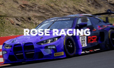 a purple race car with the words rose racing written on it